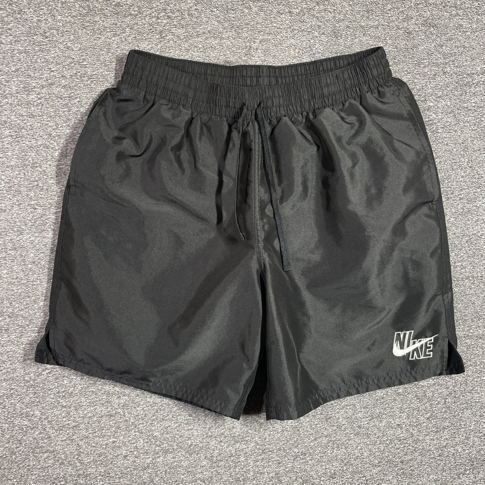 Nike Mens Black Athletic Shorts Mesh Lined Logo Medium 5in Inseam